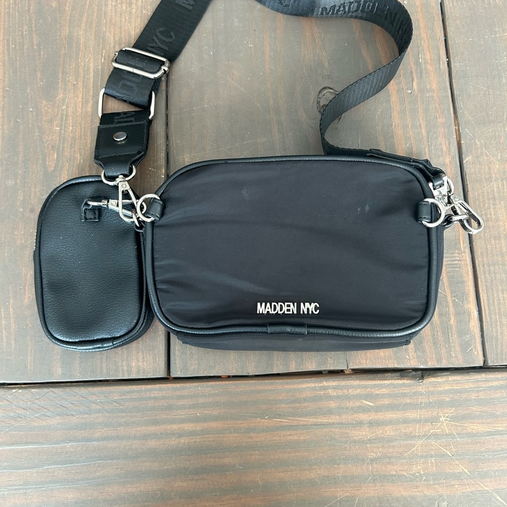 Women's Madden NYC Nylon black Belt Bag crossbody bag w/ mini pouch‎ - Picture 8 of 13